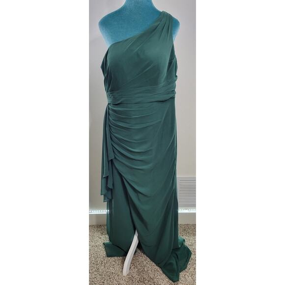 Azazie Green One Shoulder Dress - Picture 3 of 14
